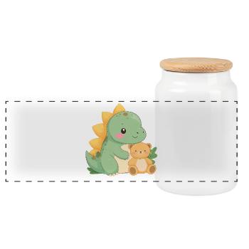 Petit Dino Vert avec Nounours – De mignons amis - Boîte à biscuits avec couvercle en bois - blanc - Devant