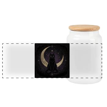 Gothic Black Cat – Crescent Moon - Panorama Keksdose mit Holzdeckel - Weiß - Vorne