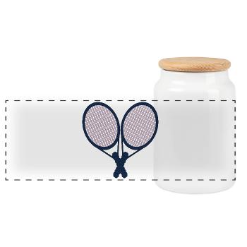 Tennisschläger - Tennis Paar - Panorama Keksdose mit Holzdeckel - Weiß - Vorne