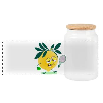 Kids Tennis Lemon - Panoramic Cookie Jar with Wooden Lid - white - Front