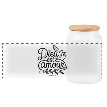 Dieu est amour 🕊️ | 1 Jean 4:8 - Boîte à biscuits avec couvercle en bois - blanc - Devant