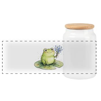 Niedlicher Frosch mit Vergissmeinnicht Blumen - Panorama Keksdose mit Holzdeckel - Weiß - Vorne
