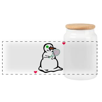 Winter Snowman, Kids Tennis - Panoramic Cookie Jar with Wooden Lid - white - Front