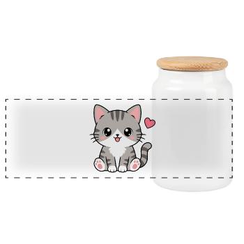 Chat tigré gris de Kawaii - Boîte à biscuits avec couvercle en bois - blanc - Devant