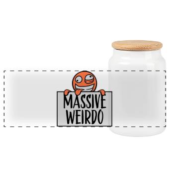 Massive weirdo Komischer Weirdo Lustig Spruch Logo - Panorama Keksdose mit Holzdeckel - Weiß - Vorne