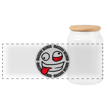 Massive weirdo Komischer Weirdo Lustig Spruch Logo - Panorama Keksdose mit Holzdeckel - Weiß - Vorne
