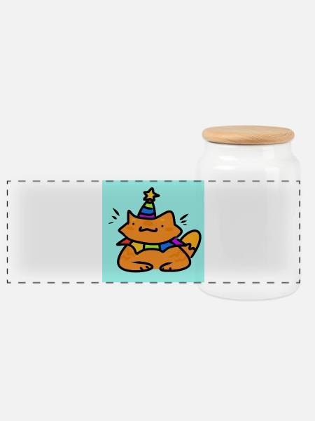 silly clowncat with birthdayhead - Panorama Keksdose mit Holzdeckel - Weiß