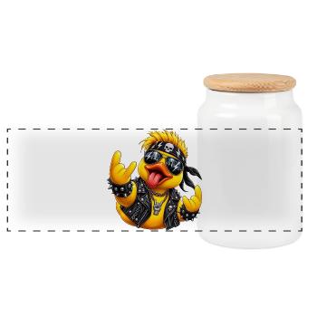 Punk Ente Lederjacke - Panorama Keksdose mit Holzdeckel - Weiß - Vorne