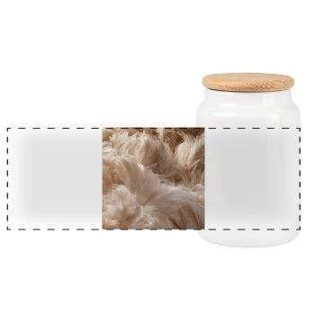 Flauschige beige Federn - Panorama Keksdose mit Holzdeckel - Weiß - Vorne