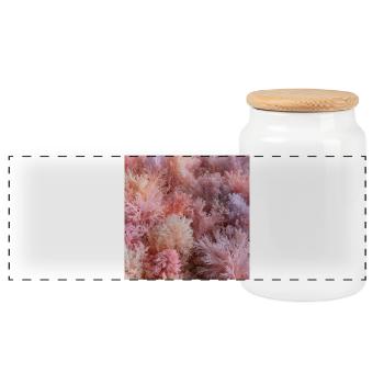 Blumige abstrakte pastellfarbene Korallen - Panorama Keksdose mit Holzdeckel - Weiß - Vorne