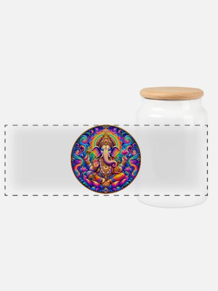 Ganesha - Panorama Keksdose mit Holzdeckel - Weiß