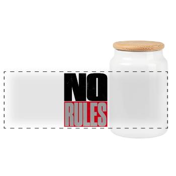 NO RULES – Brutalistischer Statement Schriftzug - Panorama Keksdose mit Holzdeckel - Weiß - Vorne