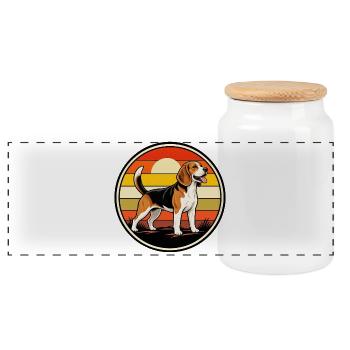 Beagle Retro Vintage Sonnenuntergang - Panorama Keksdose mit Holzdeckel - Weiß - Vorne