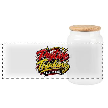 Positives Denken – Bleiben Sie stark – Positive Einstellung - Panorama Keksdose mit Holzdeckel - Weiß - Vorne