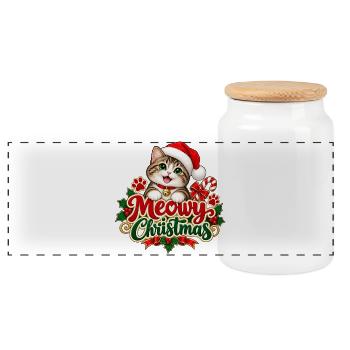 Meowy Christmas – Weihnachtsgeschenk Katze - Panorama Keksdose mit Holzdeckel - Weiß - Vorne