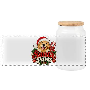 Santa Paws – Weihnachtsgeschenk für Hundefans - Panorama Keksdose mit Holzdeckel - Weiß - Vorne