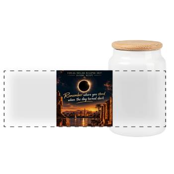 Solar Eclipse Luxor 2027 - Panorama Keksdose mit Holzdeckel - Weiß - Vorne