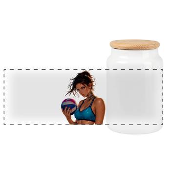 Manga Beachvolleyball-Mädchen - Panorama Keksdose mit Holzdeckel - Weiß - Vorne