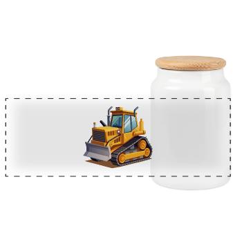 Vollfarbiger Bulldozer Earth Mover - Panorama Keksdose mit Holzdeckel - Weiß - Vorne