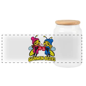 Glühwein Besties - Weihnachtsmarkt - Panorama Keksdose mit Holzdeckel - Weiß - Vorne