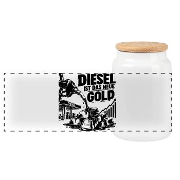 Diesel ist das neue Gold - Panorama Keksdose mit Holzdeckel - Weiß - Vorne
