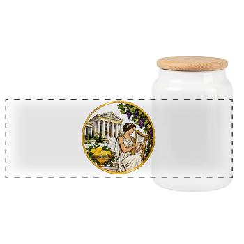 Göttin mit Lyra vor antikem Tempel - Panorama Keksdose mit Holzdeckel - Weiß - Vorne