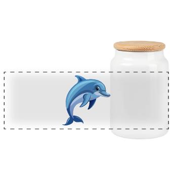 Delfin - Panorama Keksdose mit Holzdeckel - Weiß - Vorne