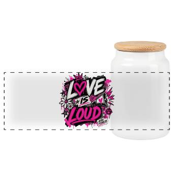 Love is loud - Panorama Keksdose mit Holzdeckel - Weiß - Vorne