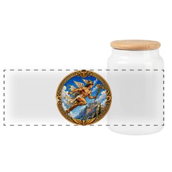 Mythologie Caduceus Kreis - Panorama Keksdose mit Holzdeckel - Weiß - Vorne