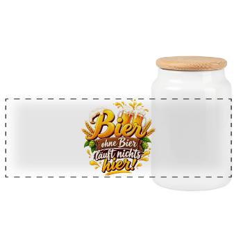 Bier Motiv: Ohne Bier läuft nichts hier - Panorama Keksdose mit Holzdeckel - Weiß - Vorne