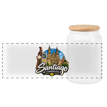 Santiago de Compostela – Jakobsweg & Pilgerziel - Panorama Keksdose mit Holzdeckel - Weiß - Vorne