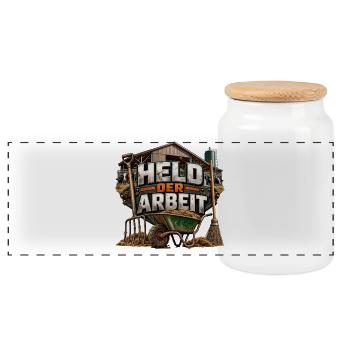 Held der Arbeit Bauernhofmotivation - Panorama Keksdose mit Holzdeckel - Weiß - Vorne