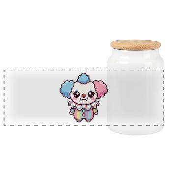 Süßer Cartoon-Clown mit Pastellfarben und großen Augen - Panorama Keksdose mit Holzdeckel - Weiß - Vorne