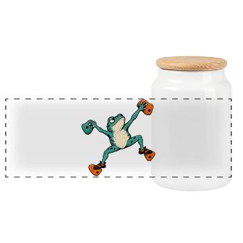 Frosch Skateboard Akrobat – Bouldern - Panorama Keksdose mit Holzdeckel - Weiß - Vorne