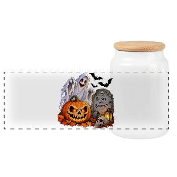 Süßes oder Saures Halloween  - Panorama Keksdose mit Holzdeckel - Weiß - Vorne