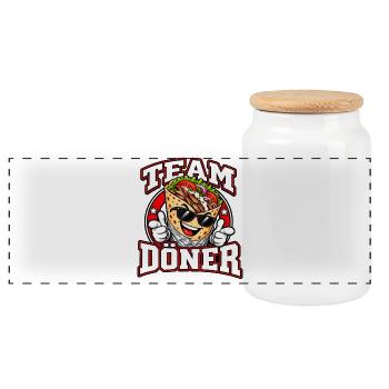 Team Döner – Lustiges Kebab Design - Panorama Keksdose mit Holzdeckel - Weiß - Vorne