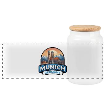 München Deutschland Reiseabzeichen Frauenkirche Alps Geschenk - Panorama Keksdose mit Holzdeckel - Weiß - Vorne