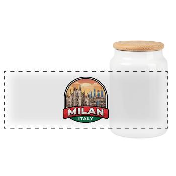 Milan Italien Reiseabzeichen Duomo di Milano Geschenk - Panorama Keksdose mit Holzdeckel - Weiß - Vorne