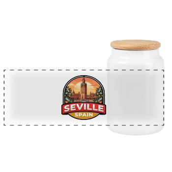 Sevilla, Spanien Reiseabzeichen Plaza de España Geschenk - Panorama Keksdose mit Holzdeckel - Weiß - Vorne