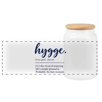 hygge - Definition - Dänemark - Denmark - Panorama Keksdose mit Holzdeckel - Weiß - Vorne