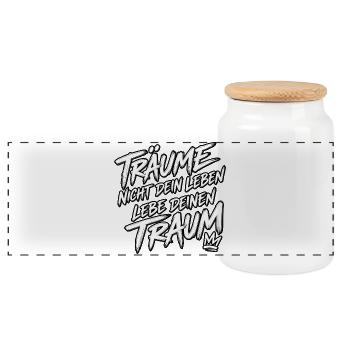 Lebe Deinen Traum Typografie Print - Panorama Keksdose mit Holzdeckel - Weiß - Vorne