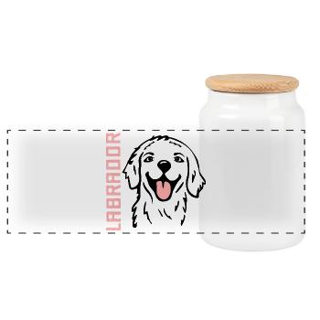 Glückliche Hunde Labrador - Panorama Keksdose mit Holzdeckel - Weiß - Vorne