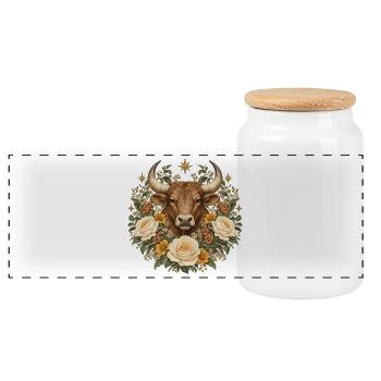 Gartenherz mit Ringelblumen & Gänseblümchen - Panorama Keksdose mit Holzdeckel - Weiß - Vorne