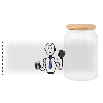 Geschäftsmann-Roboter mit Kaffee - Panorama Keksdose mit Holzdeckel - Weiß - Vorne