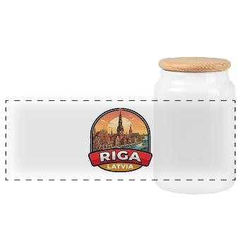 Riga Lettland Reiseabzeichen Haus der Schwarzkopf-Geschenk - Panorama Keksdose mit Holzdeckel - Weiß - Vorne