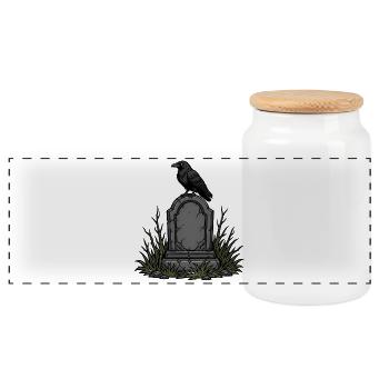 Halloween Grabstein Rabe Friedhof Grusel Shirt - Panorama Keksdose mit Holzdeckel - Weiß - Vorne