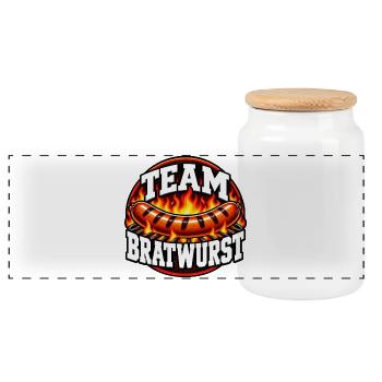 Team Bratwurst – Lustiges Grill Design - Panorama Keksdose mit Holzdeckel - Weiß - Vorne
