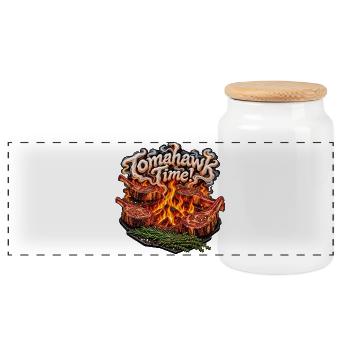 Tomahawk Time Feuergrill - Panorama Keksdose mit Holzdeckel - Weiß - Vorne