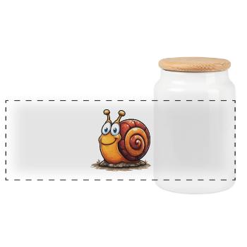 Fröhlicher Schnirkelschnecke Cartoon - Panorama Keksdose mit Holzdeckel - Weiß - Vorne