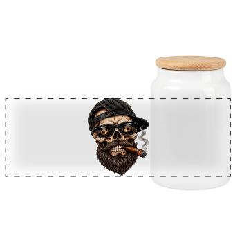 Skull Vibes – Bartmode auf Bearded Skull - Panorama Keksdose mit Holzdeckel - Weiß - Vorne